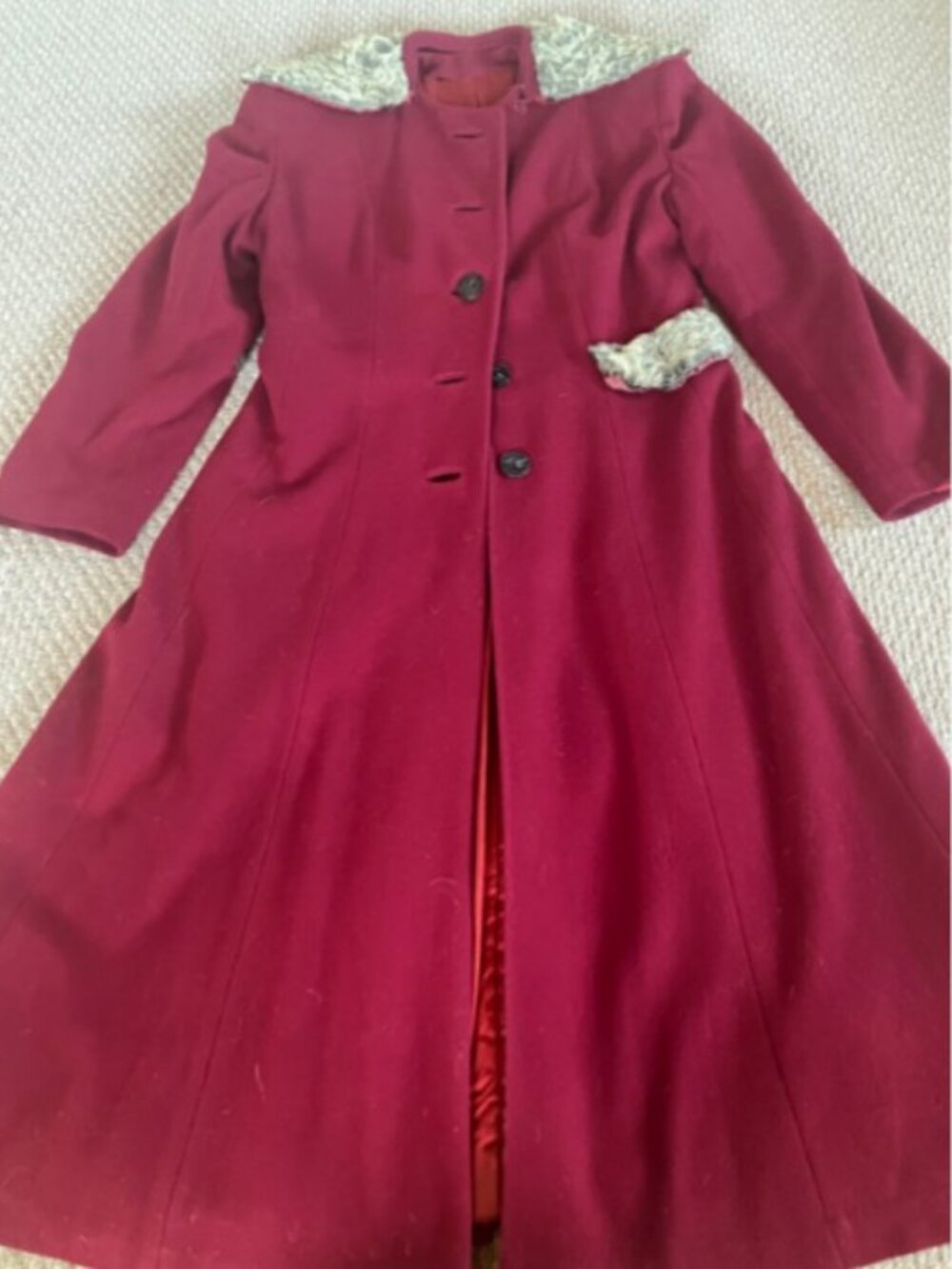 Vintage Rare Cornet New York Maroon Wool Pea Coat Jacket Collar Womens Small